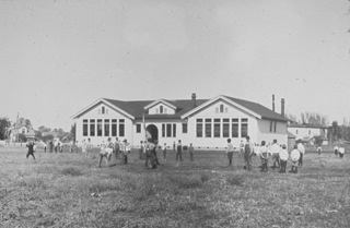 Black and white external view of building